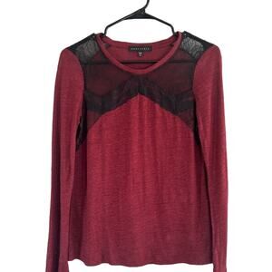 Sanctuary Maroon Lace Upper Applique Detail Long Sleeve Blouse Women Sz S